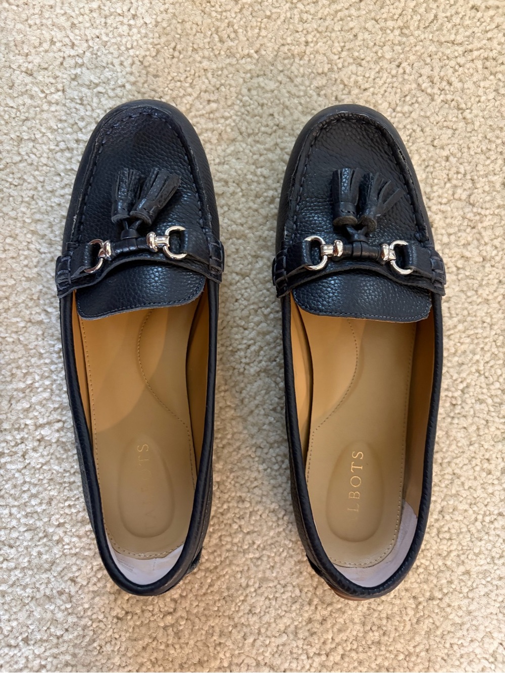Talbots Navy Leather Tassel Loafers with Metal Bit